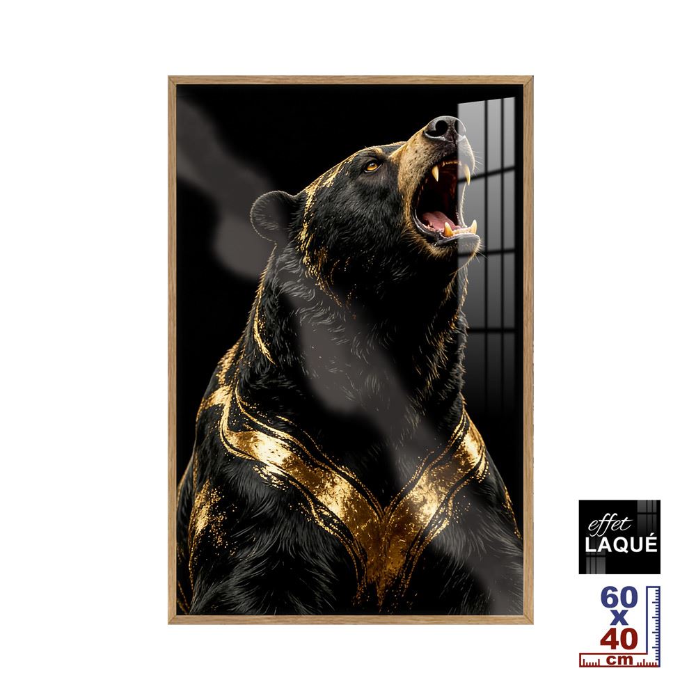 Toile effet laque cadre en bois ours cri 40x60cm
