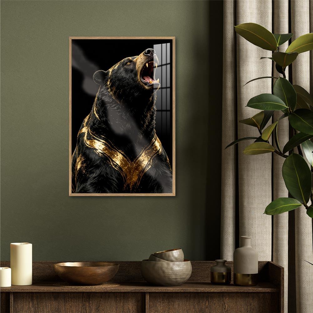 Toile effet laque cadre en bois ours cri 40x60cm