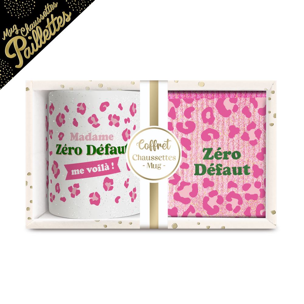 Coffret mug chaussettes paillettes leopard zero defaut