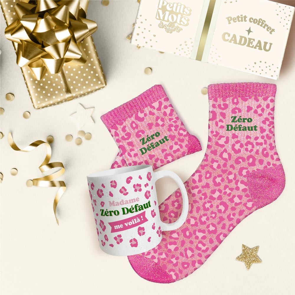 Coffret mug chaussettes paillettes leopard zero defaut