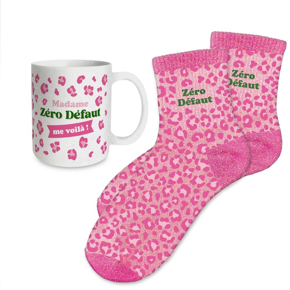 Coffret mug chaussettes paillettes leopard zero defaut