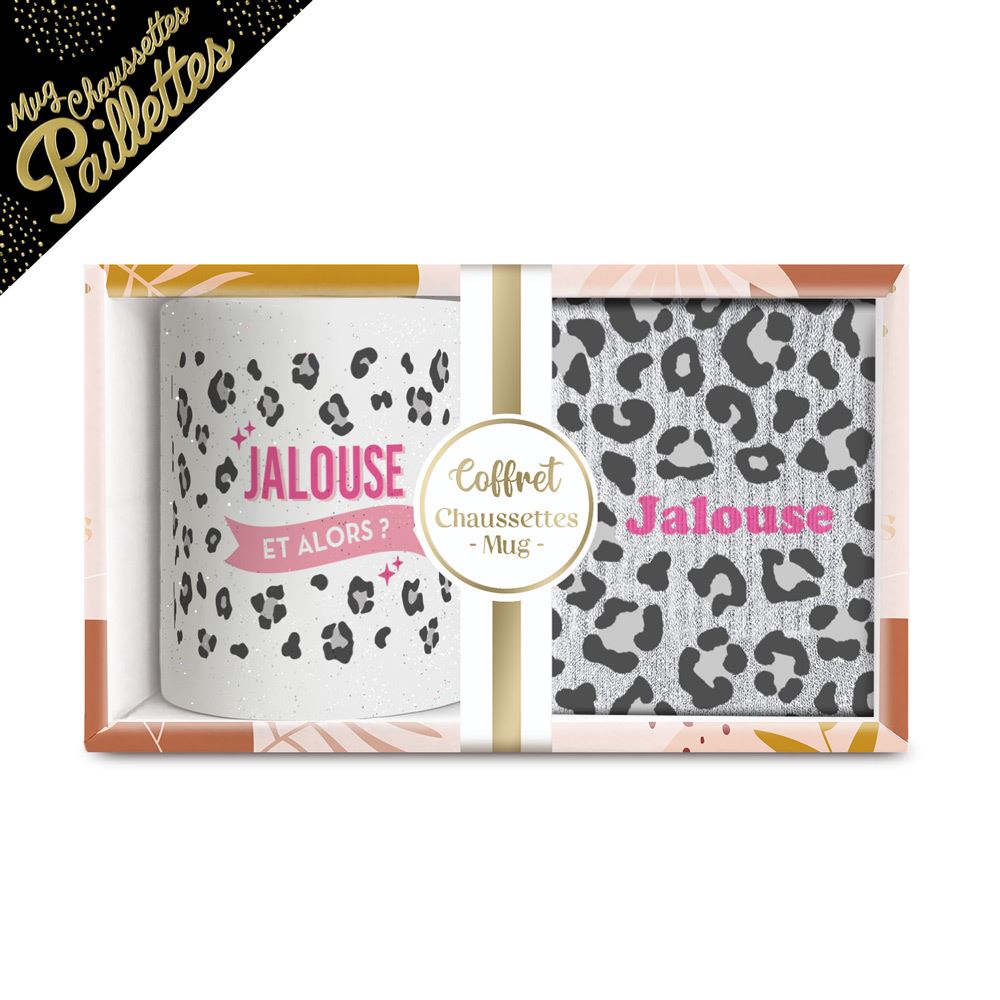 Coffret mug chaussettes paillettes leopard jalouse