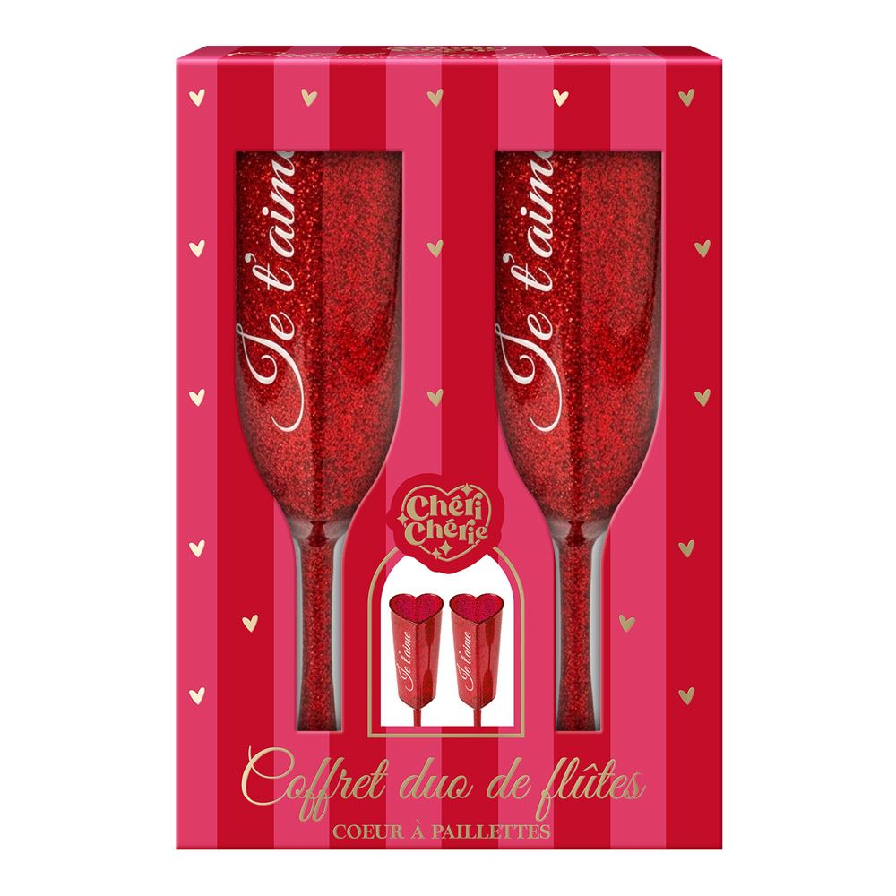 Coffret duo flutes paillettes cŒur