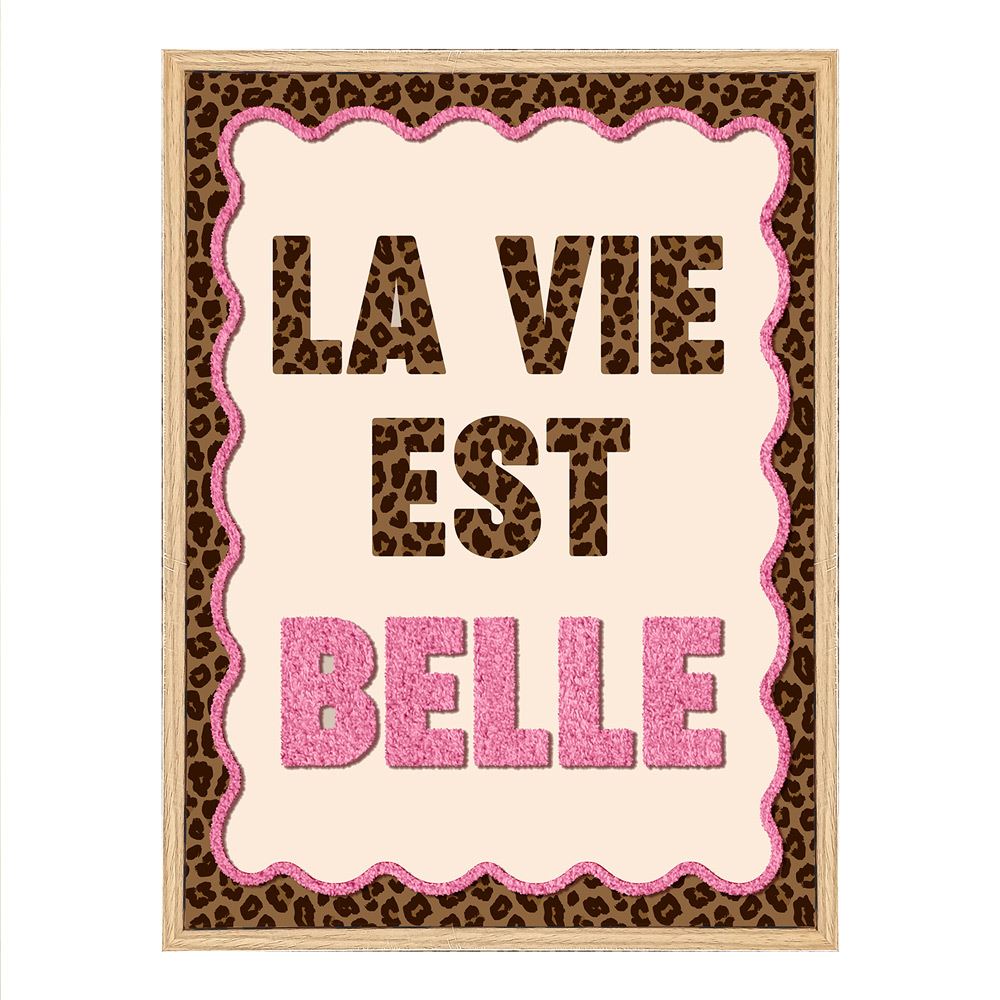 Toile tuftee leopard "la vie est belle"