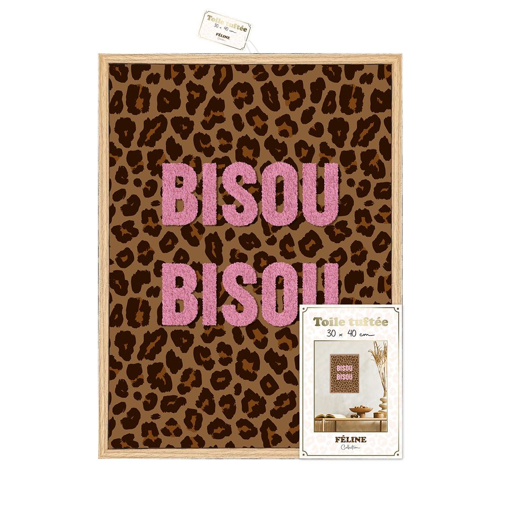 Toile tuftee leopard "bisou bisou"