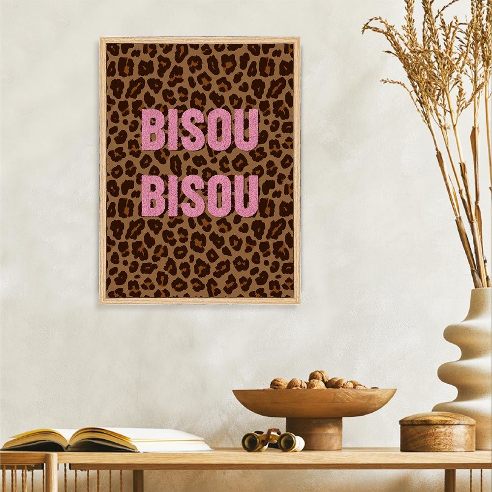 Toile tuftee leopard "bisou bisou"