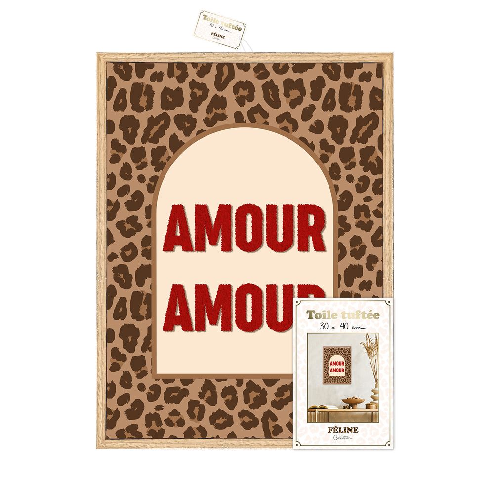Toile tuftee leopard "amour amour"