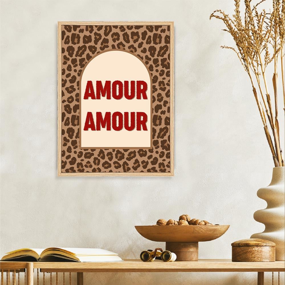 Toile tuftee leopard "amour amour"