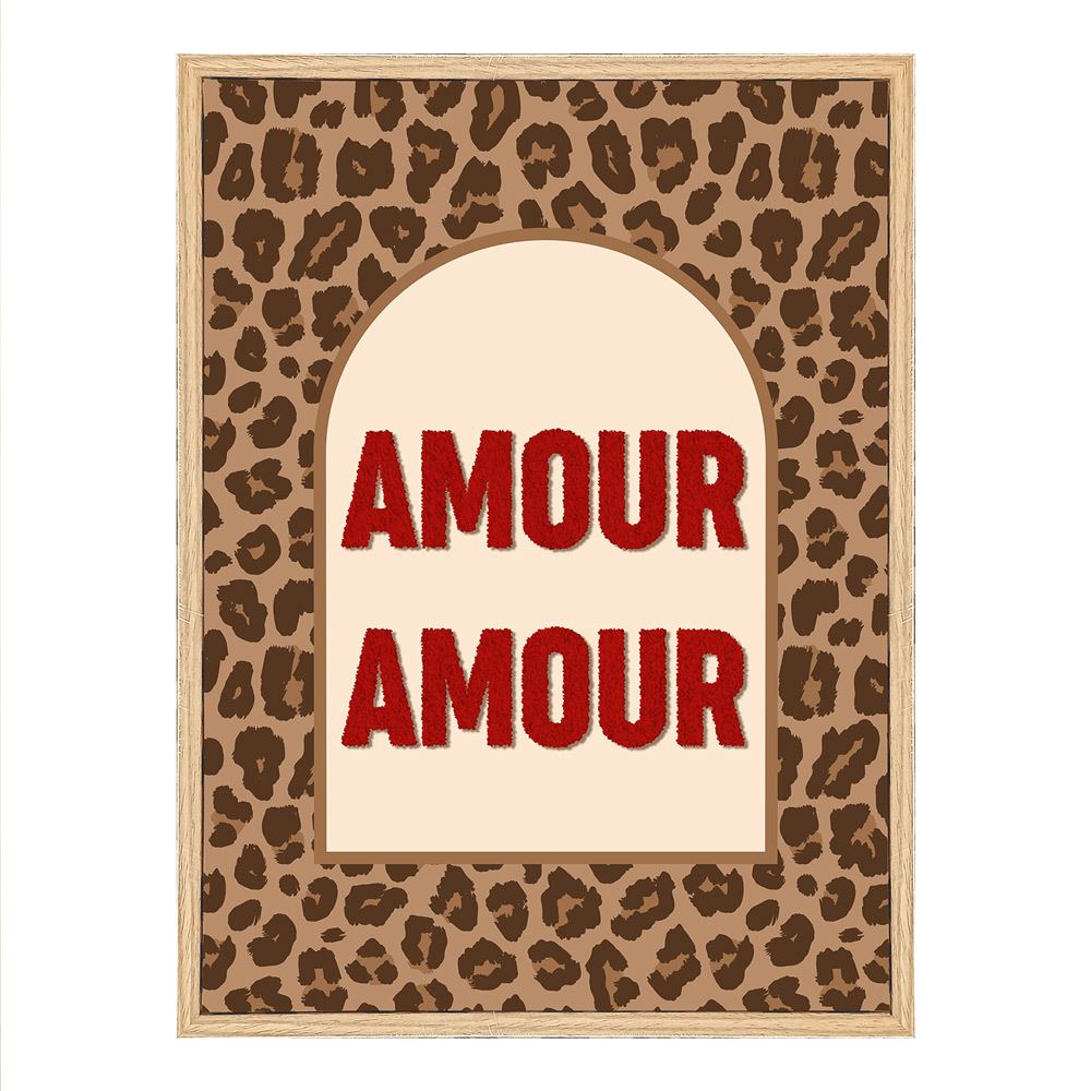 Toile tuftee leopard "amour amour"
