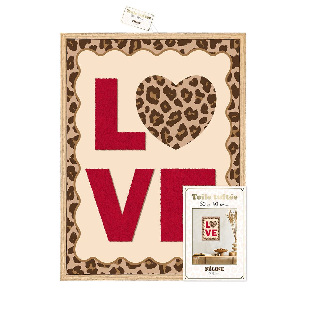 Toile tuftee leopard "love"