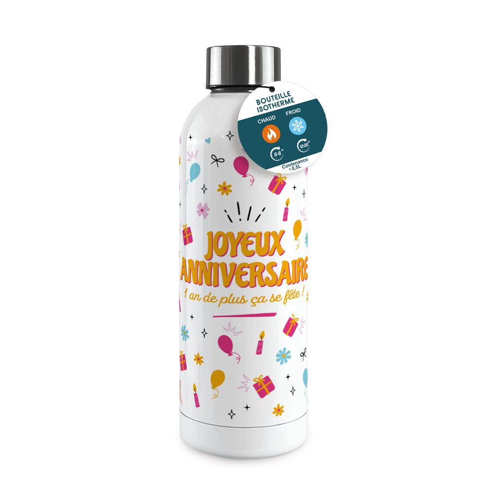 Gourde isotherme large femme joyeux anniversaire
