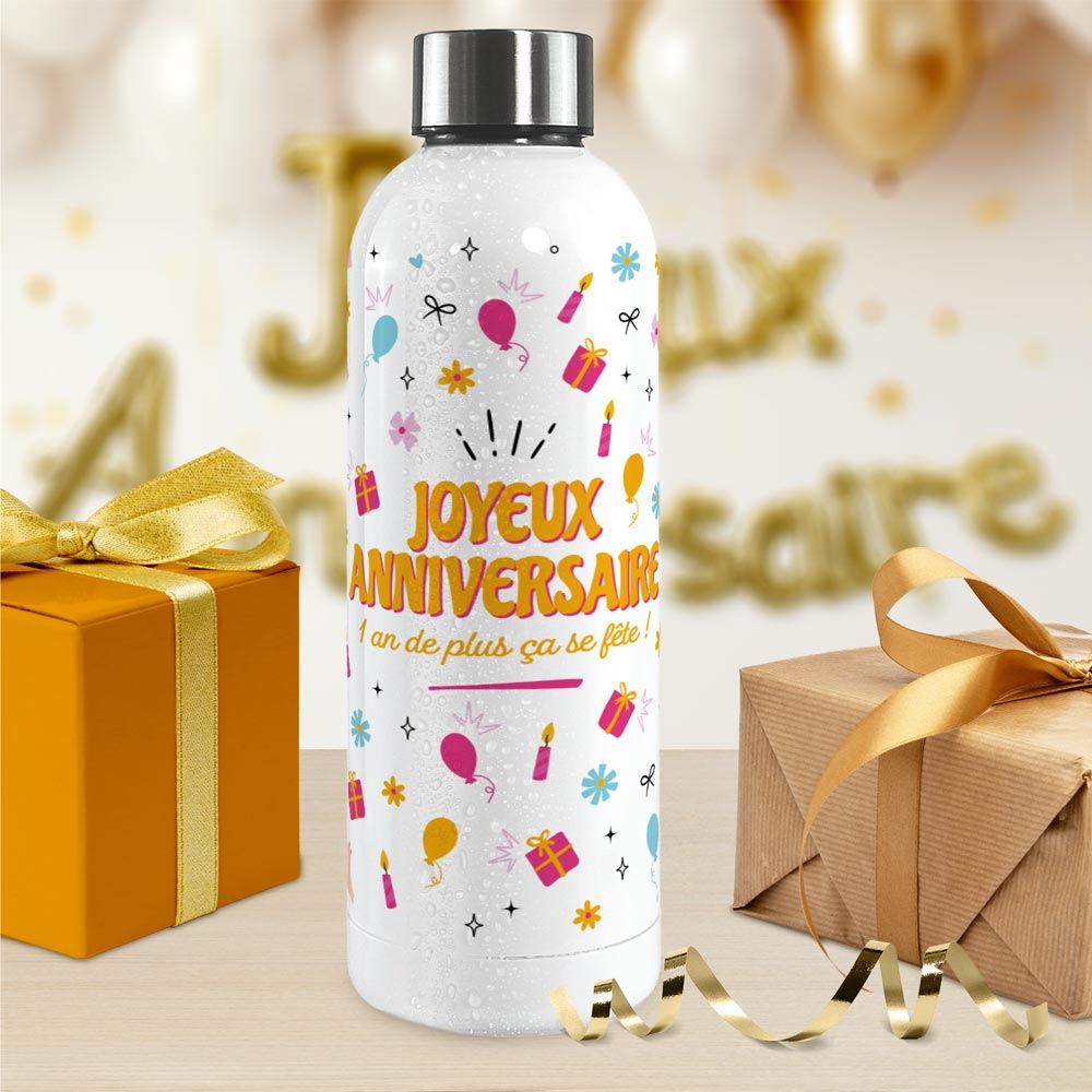 Gourde isotherme large femme joyeux anniversaire