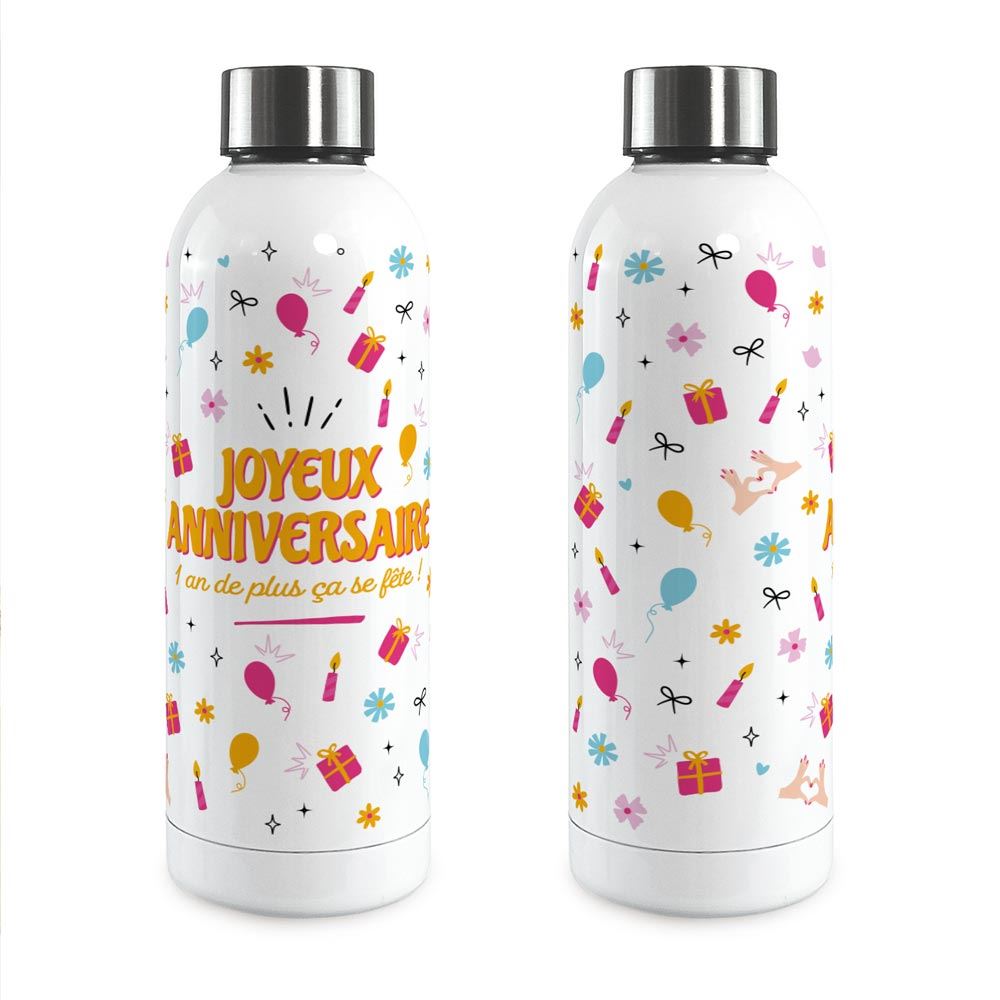 Gourde isotherme large femme joyeux anniversaire