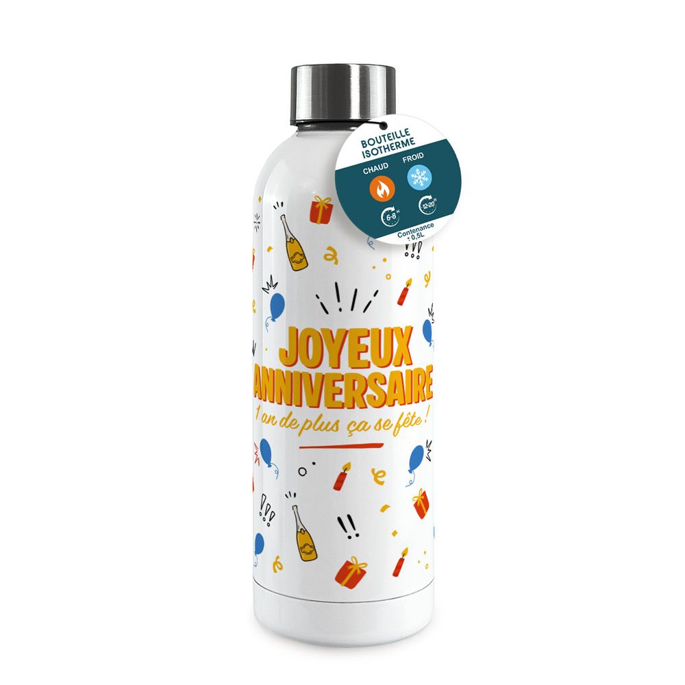 Gourde isotherme large homme joyeux anniversaire