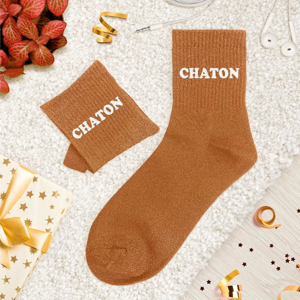 Chaussettes paillettes tuftees chaton