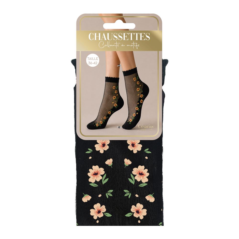 Chaussettes collants motifs fleurs jaunes