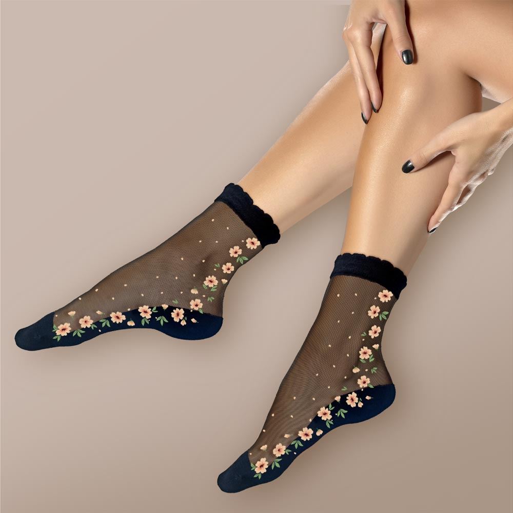 Chaussettes collants motifs fleurs jaunes