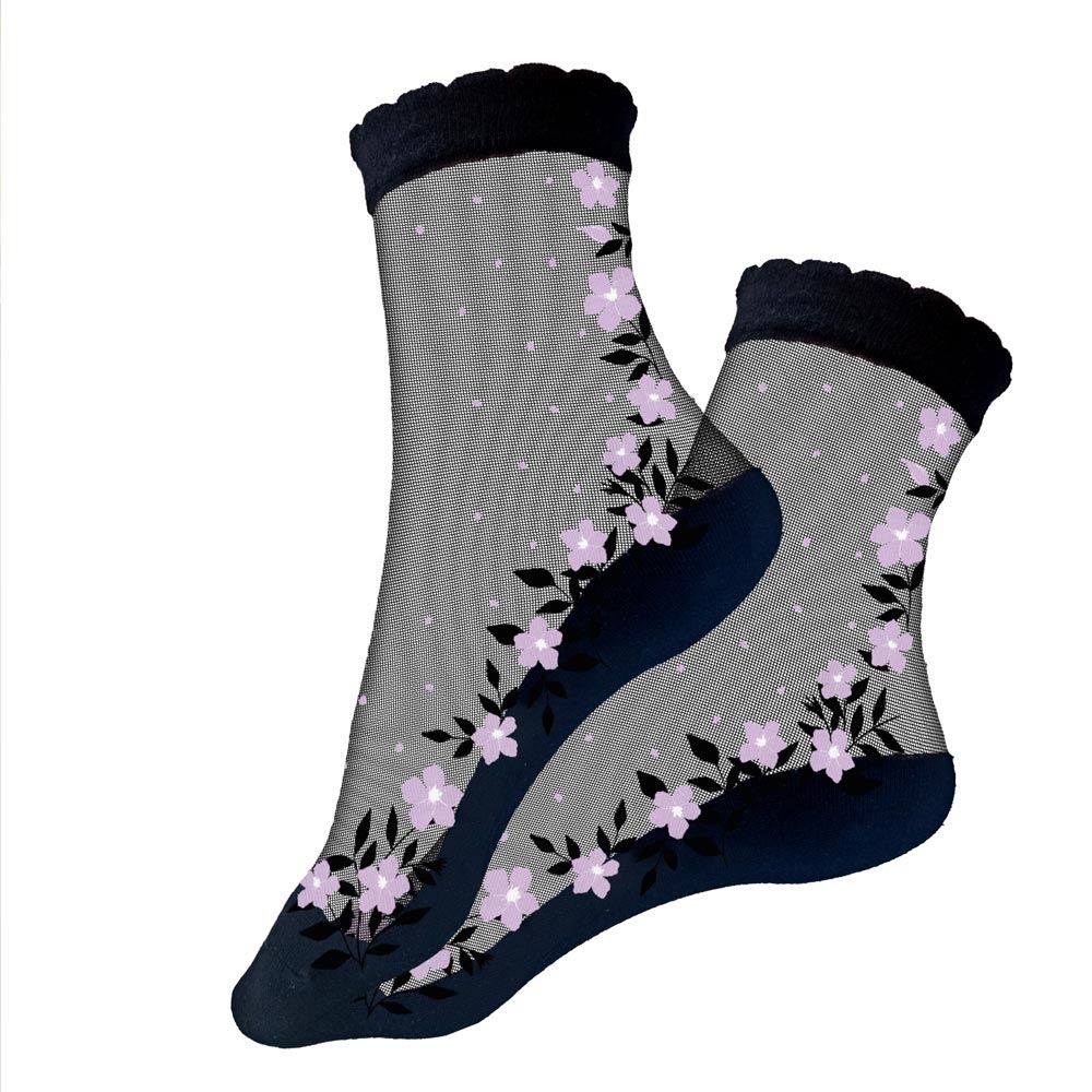 Chaussettes collants motifs fleurs violettes