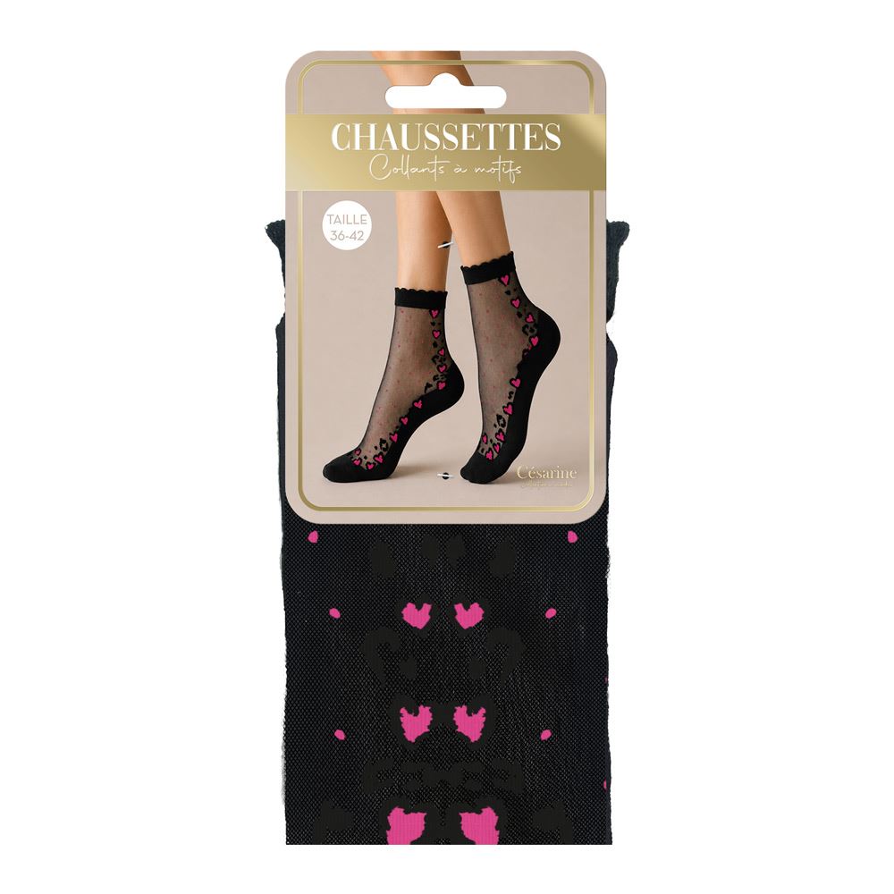 Chaussettes collants motifs cŒurs roses
