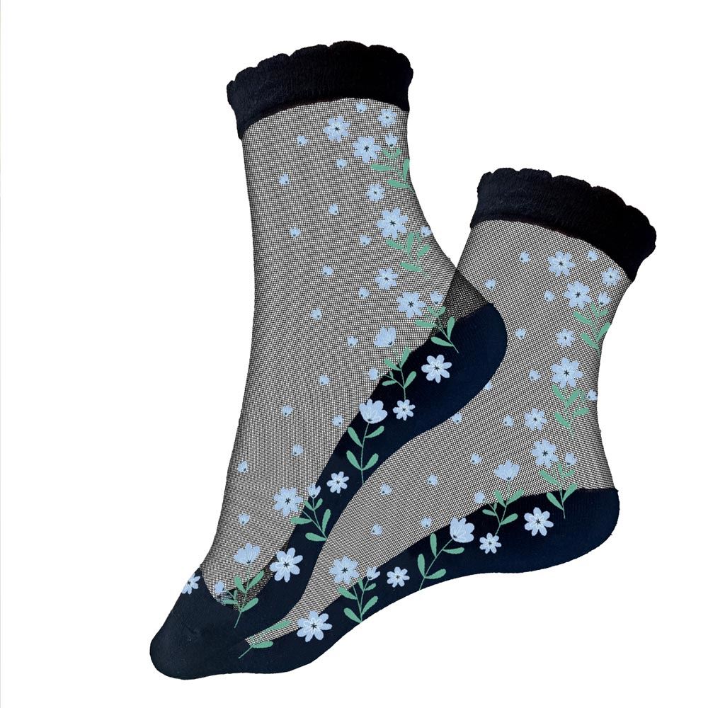 Chaussettes collants motifs fleurs bleues