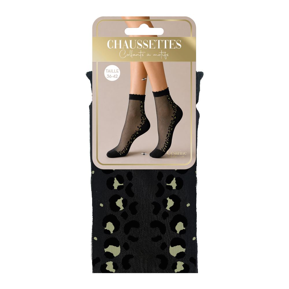 Chaussettes collants motifs leopard kaki
