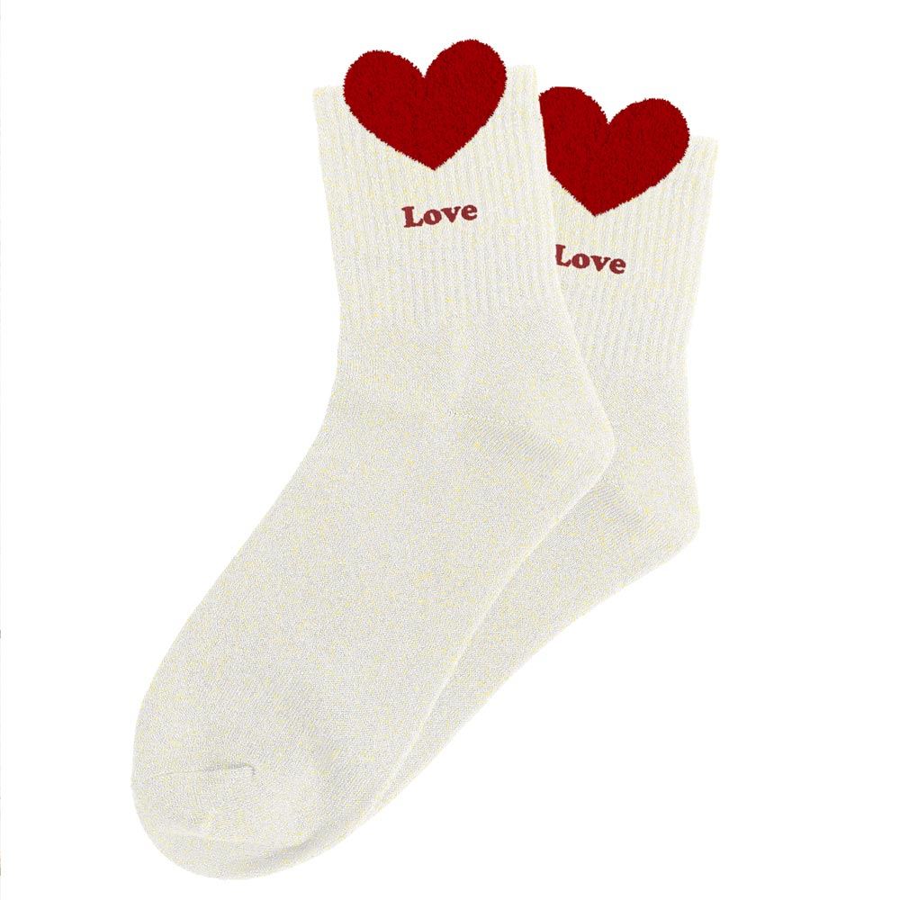 Chaussettes paillettes tuftees love cŒur rouge