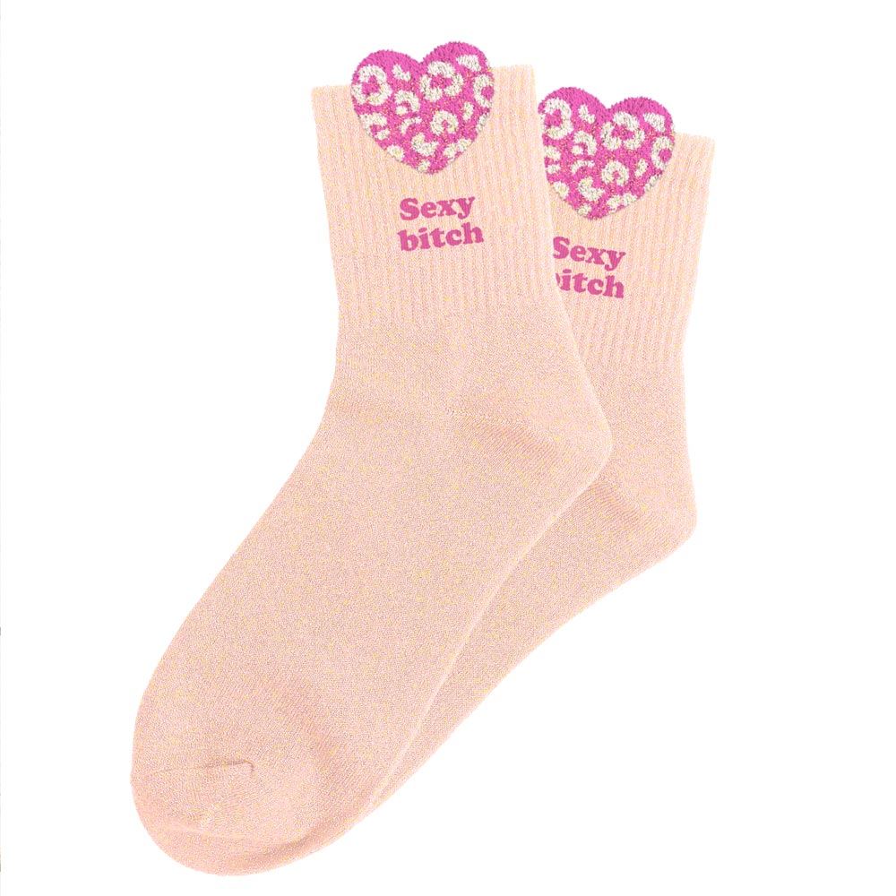 Chaussettes paillettes tuftees sexy bitch cŒur leopard
