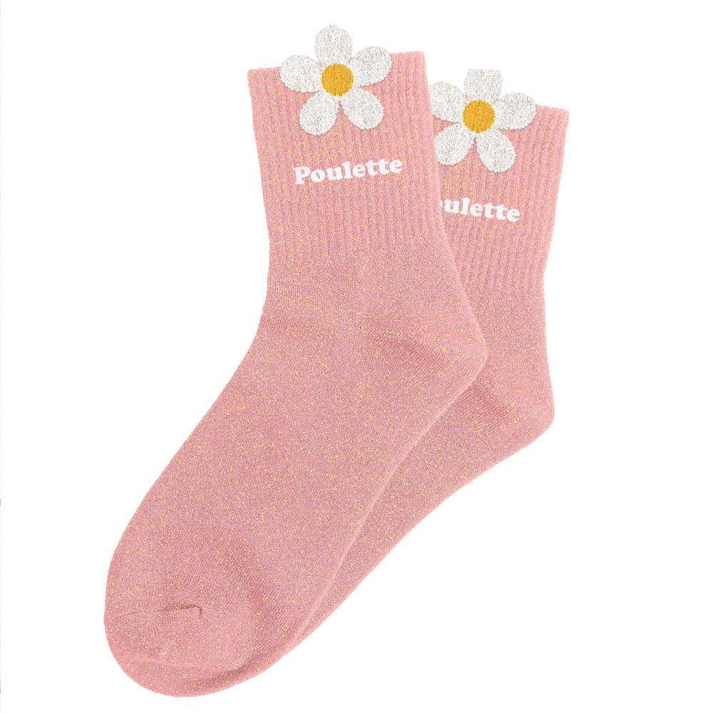 Chaussettes paillettes tuftees poulette fleur blanche
