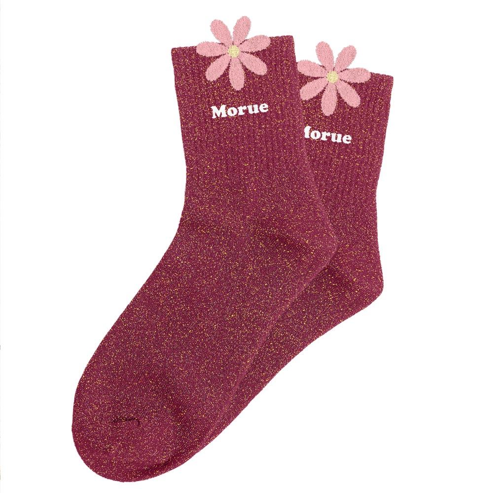 Chaussettes paillettes tuftees morue fleur rose