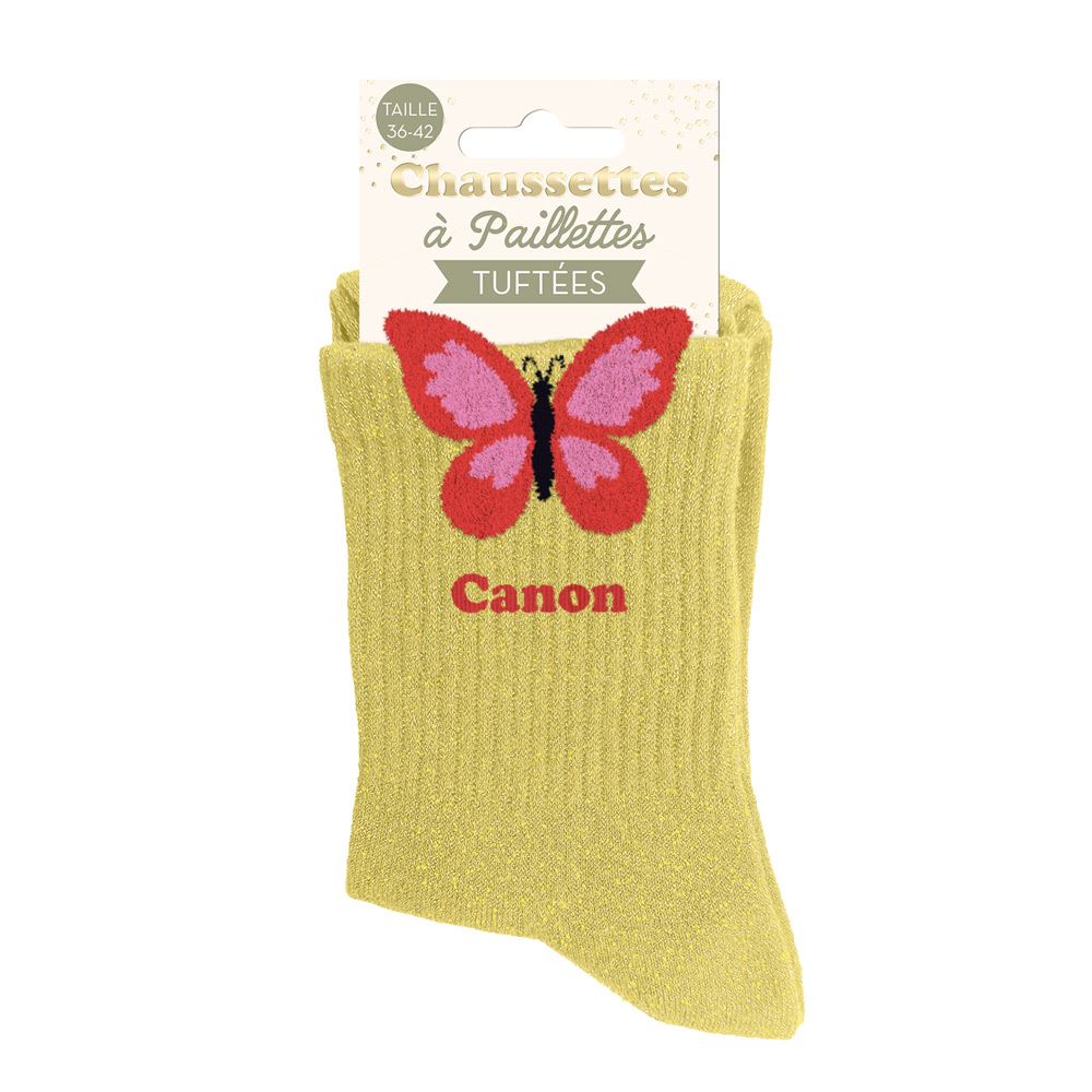 Chaussettes paillettes tuftees canon papillon