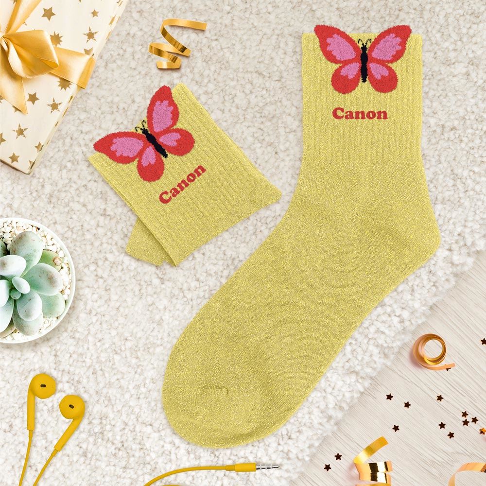 Chaussettes paillettes tuftees canon papillon