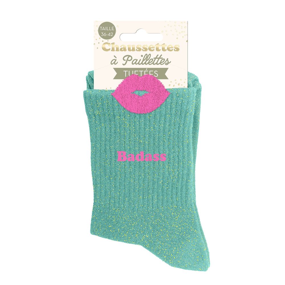Chaussettes paillettes tuftees badass bouche