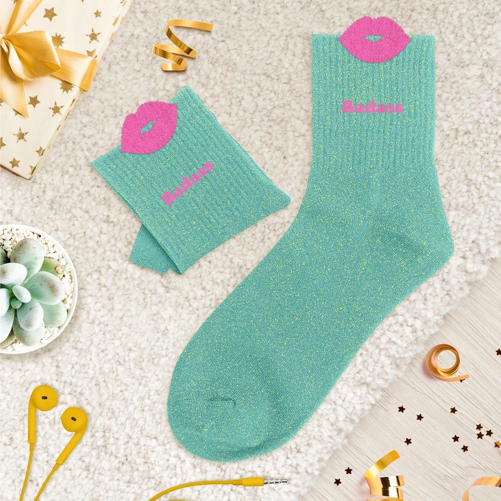 Chaussettes paillettes tuftees badass bouche