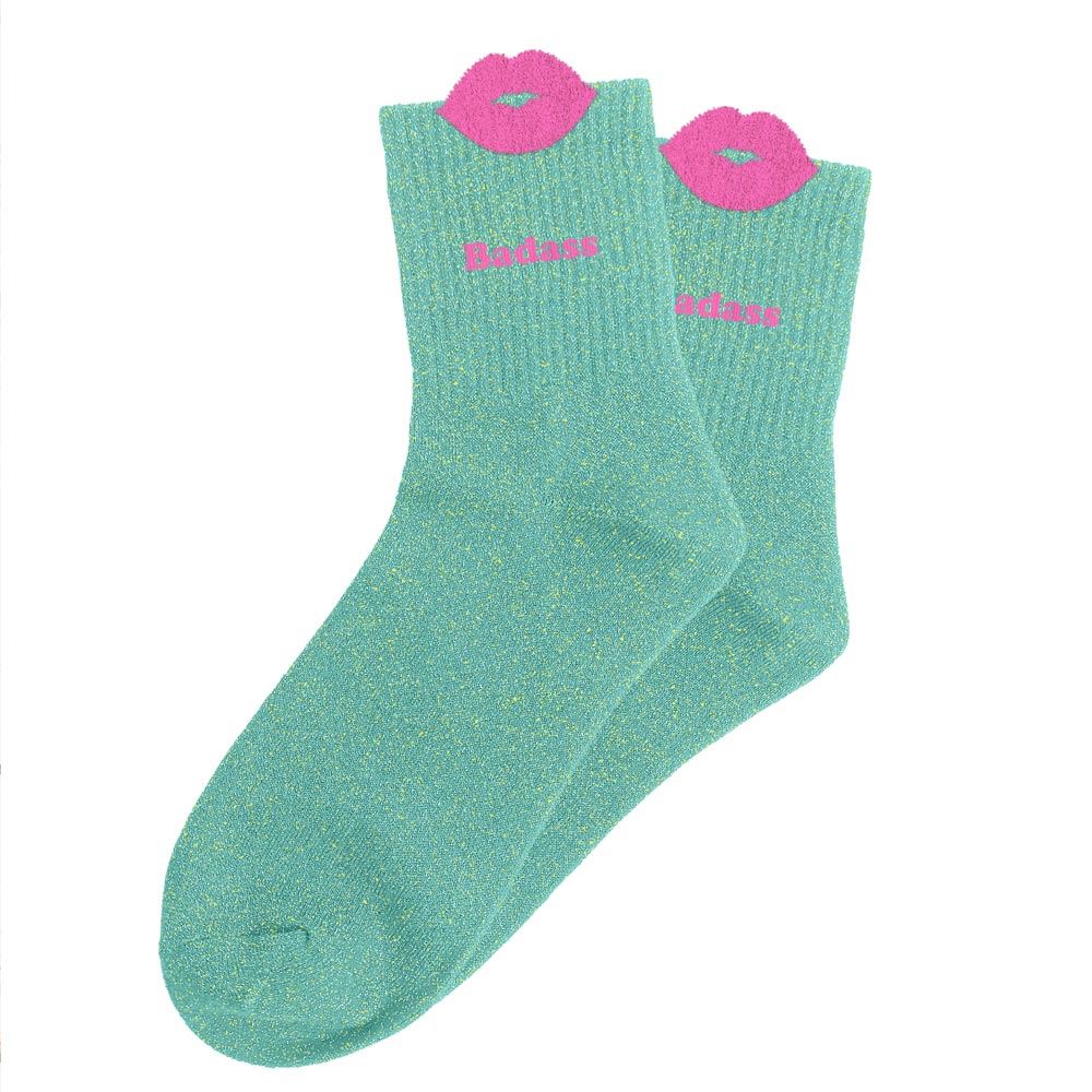 Chaussettes paillettes tuftees badass bouche