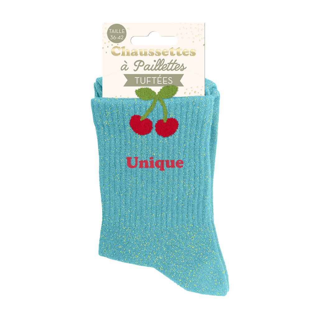 Chaussettes paillettes tuftees unique cerises