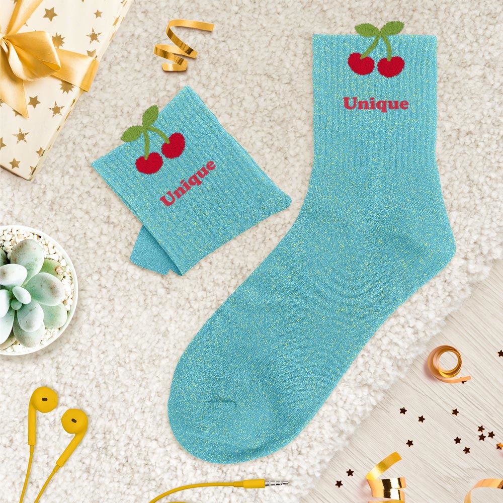 Chaussettes paillettes tuftees unique cerises