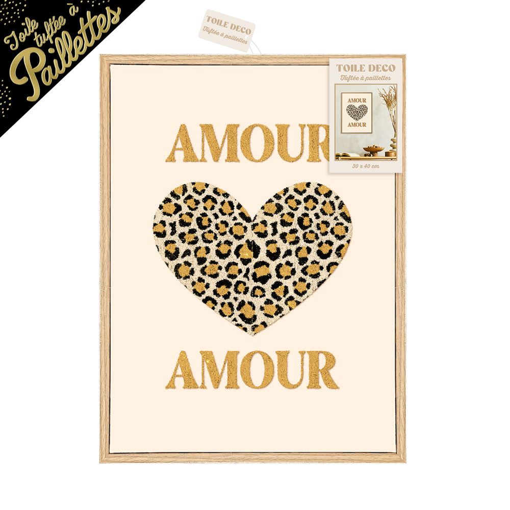 Toile tuftee paillettes amour amour leopard