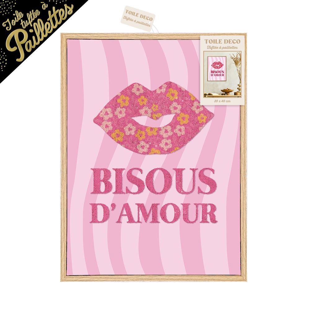 Toile tuftee paillettes bisous d amour