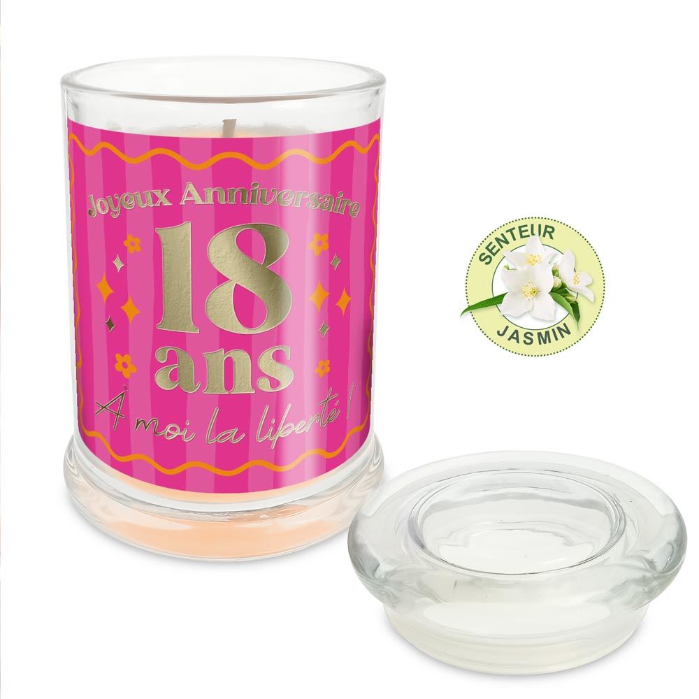 Bougie verre jasmin anniversaire 18 ans