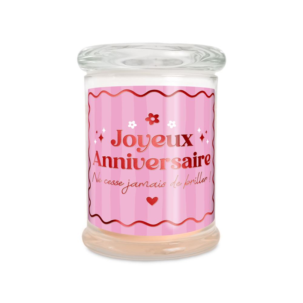 Bougie verre jasmin joyeux anniversaire