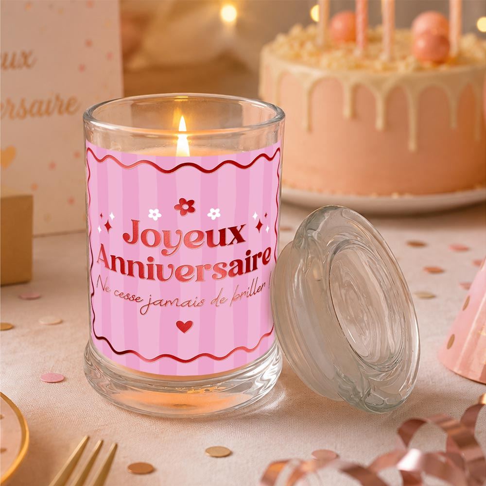 Bougie verre jasmin joyeux anniversaire