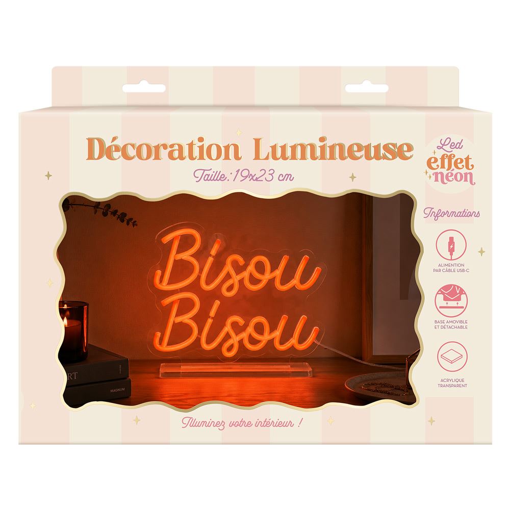 Decoration neon a poser bisou bisou