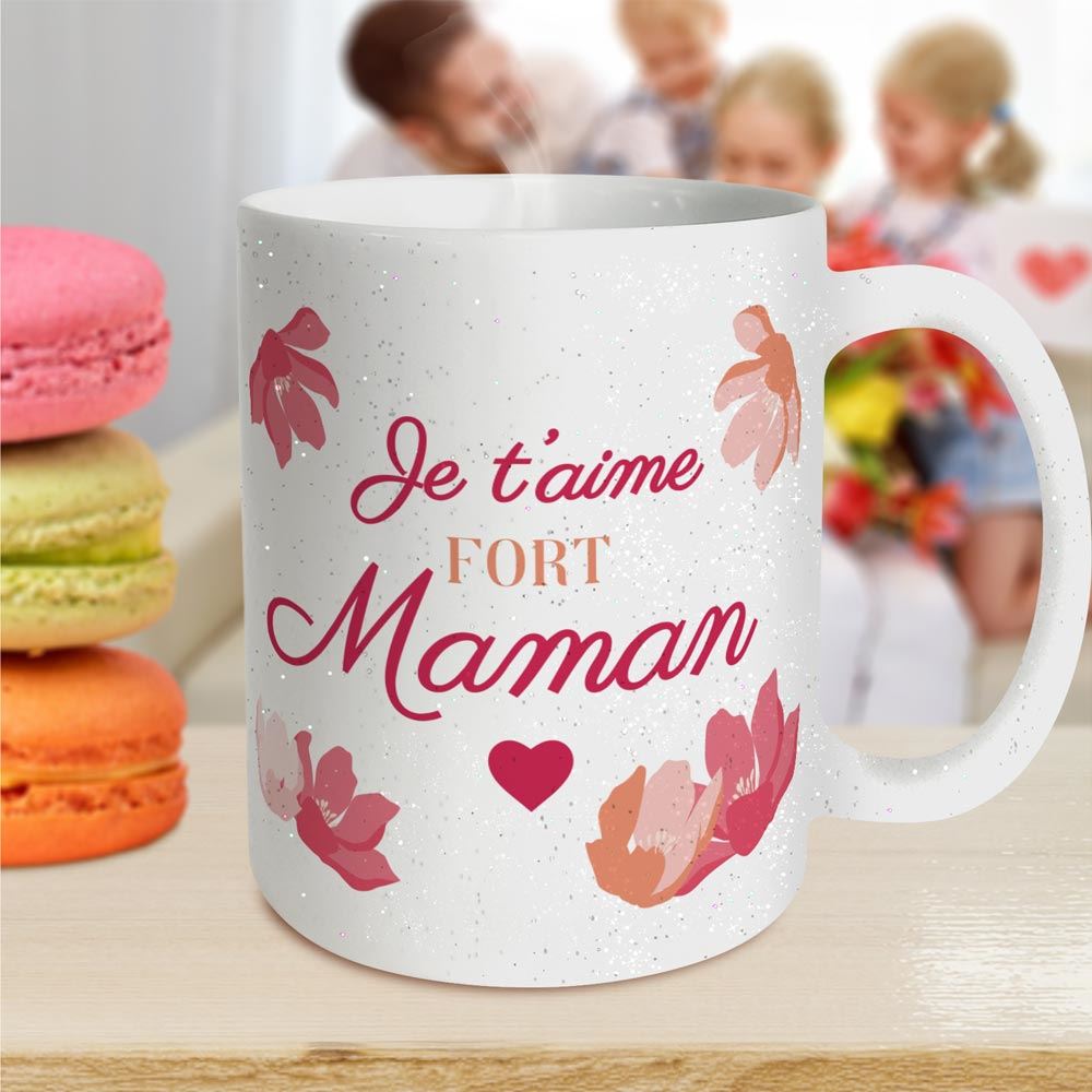 Mug a paillettes je t aime fort maman