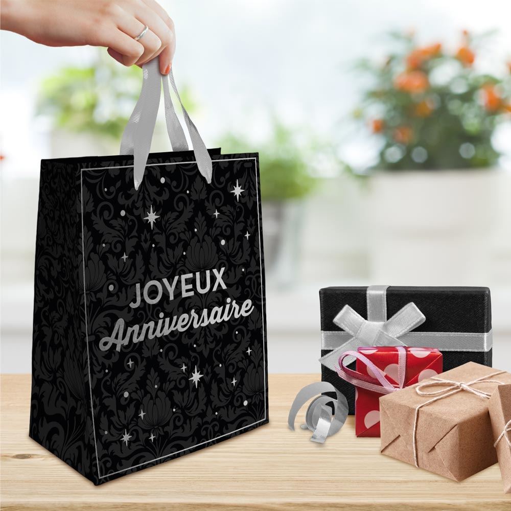 Pochette joyeux anniversaire argent mm