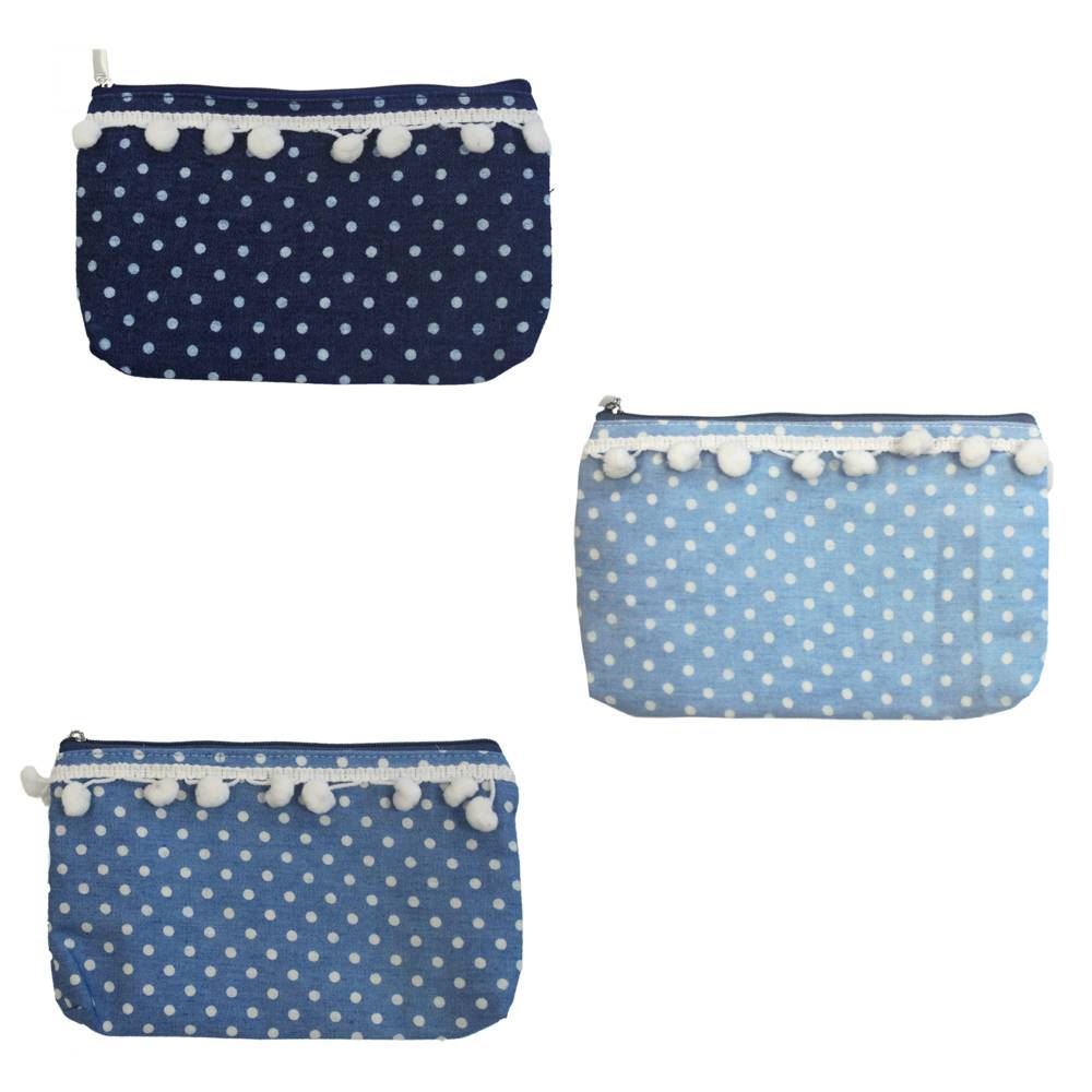 Sac pochette jean pompon 3mods /24pcs
