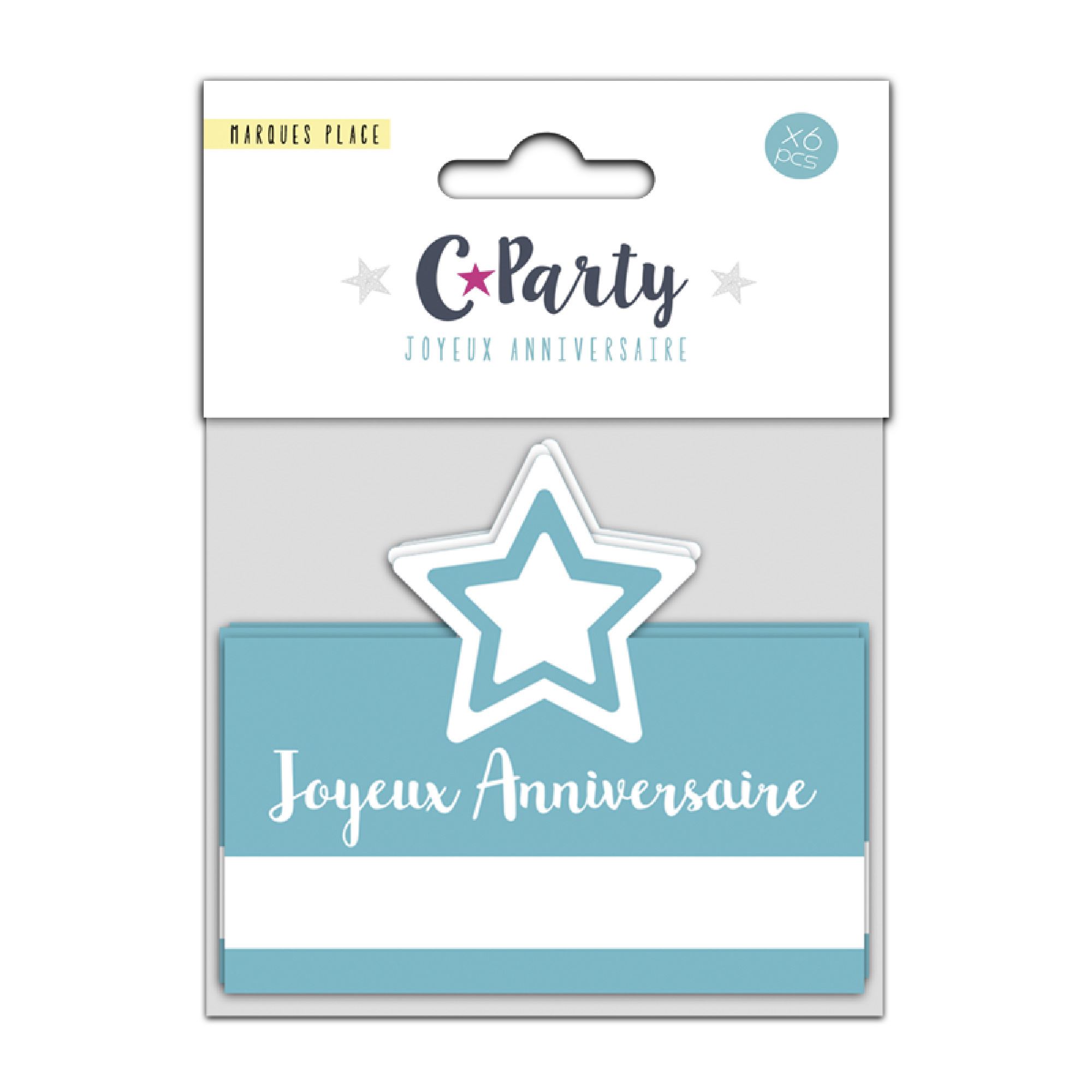 Pack 6 marque place anniv bleu