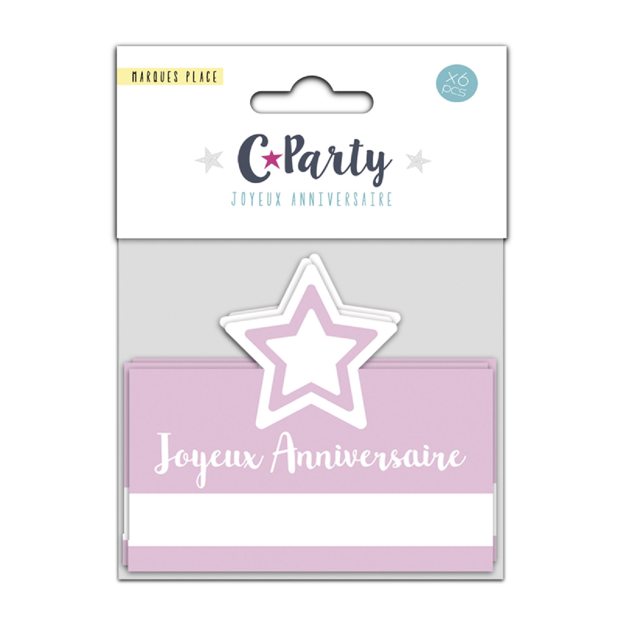 Pack 6 marque place anniv rose