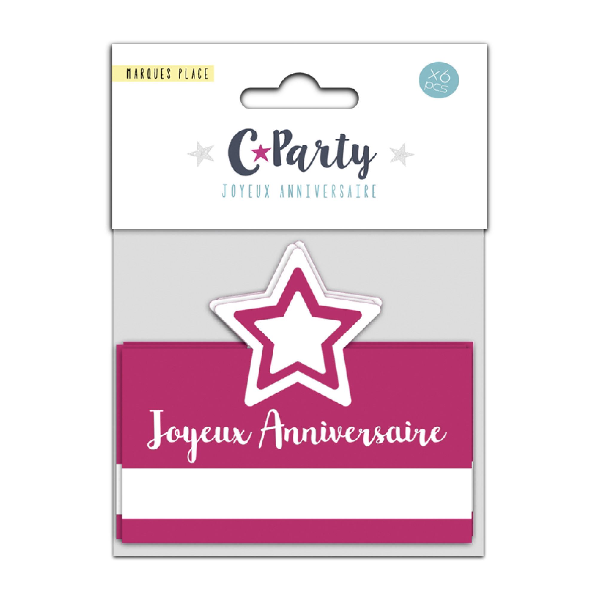 Pack 6 marque place anniv rose