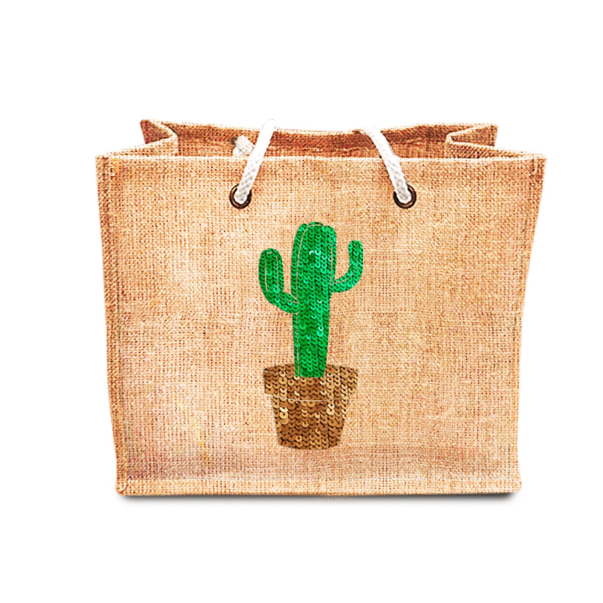 Sac jute sequin cactus