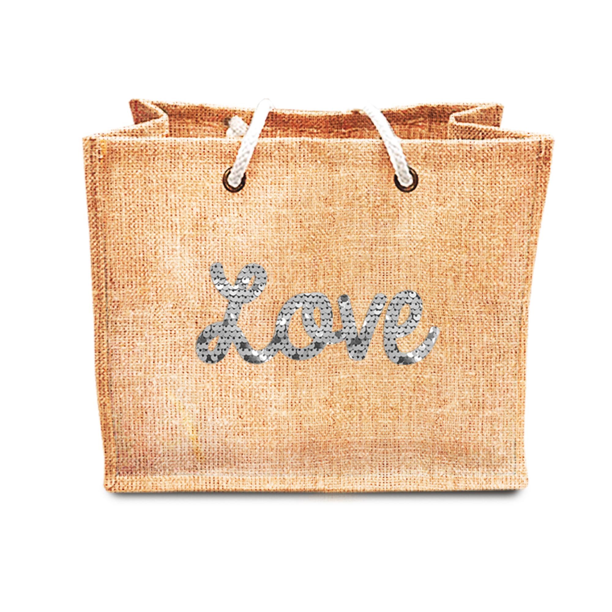 Sac jute sequin love